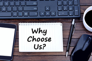 69771774 - question why choose us on notebook closeup