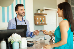 Paying at a cash register